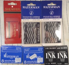 7 packs Fountain Pen Black/Blue Ink Cartridges 3 sealed 4 box Waterman Sheaffer