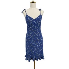 Y2K Express Womens Babydoll Midi Dress 3/4 Blue Floral Retro Feminine Ruffle