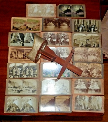 Antique HC White Perfecscope Stereo 3D Viewer 19 Cards BW Color Stereoscope