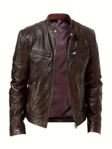 Men’s Cafe Racer Jacket Black & Brown Genuine Sheepskin Leather Motorcycle Coat - Picture 3 of 18