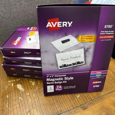 Avery 8780 Name Badge Kit w/Magnets, Laser/Inkjet, 3''x4'' , 24/PK -Lot of 5 Boxes