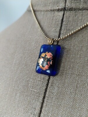 Dark Blue Starlet Star Jewellery Glass Medal Pendant Dichroic Inc Chain