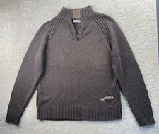 Ocean Earth Sweater Men's Size L Brown 1/4 Zip Knit Cotton Blend Long Sleeve