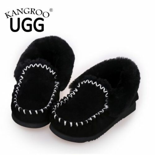 Black Australian Sheepskin Kangroo® UGG Moccasins Slippers Lambskin Wool Boots - Picture 4 of 11