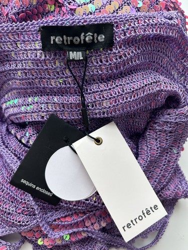 Retrofete Marie Sequin Crochet Maxi Dress Iridescent Lilac/Pink Size M/L NWT - Picture 6 of 7