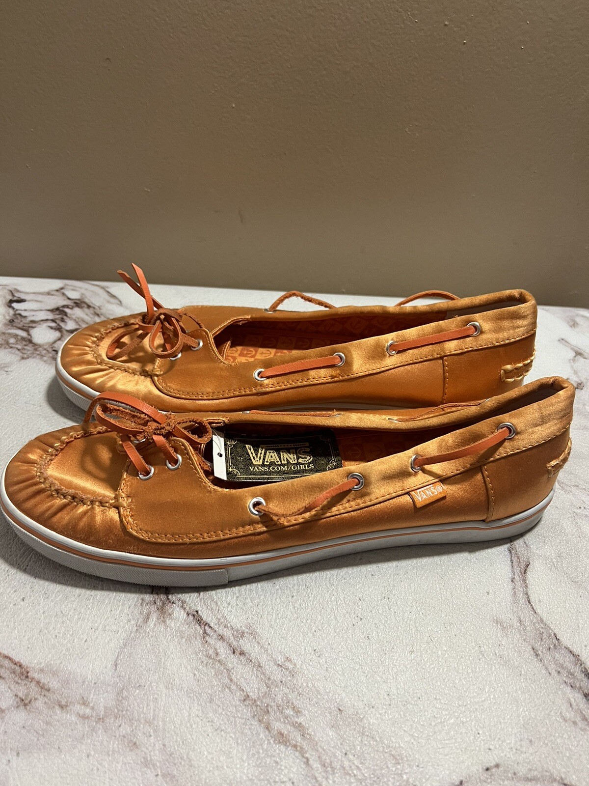 Vans Womens Orange Boat Shoes Size 10.5 Casual Slip Ons-image