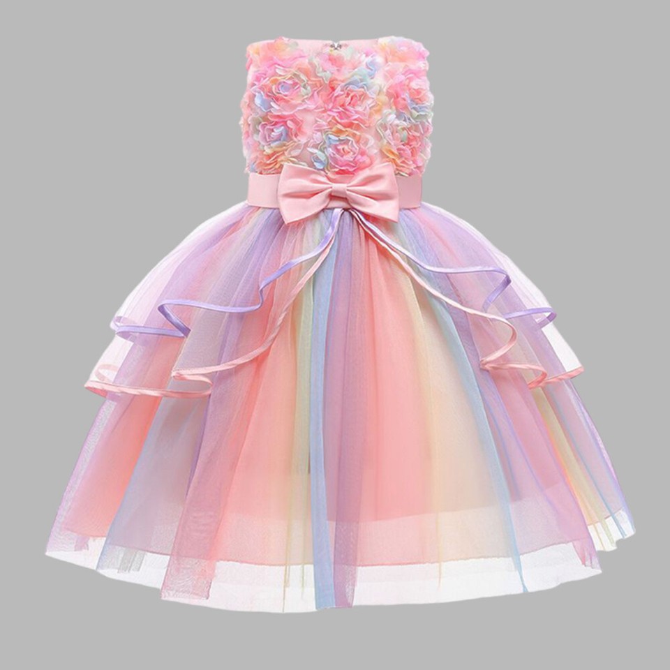 Kids Baby Girls Flower Lace Tutu Dress Princess Bridesmaid Wedding