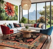 LoomBloom Multi Size Black Hand Tufted Donegal Arts & Crafts Wool Area Rug