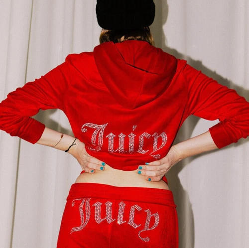 Ladies Diamante Logo Zip Velour Tracksuit Womens Velvet Top Pant Juicy Print UK - Picture 8 of 24