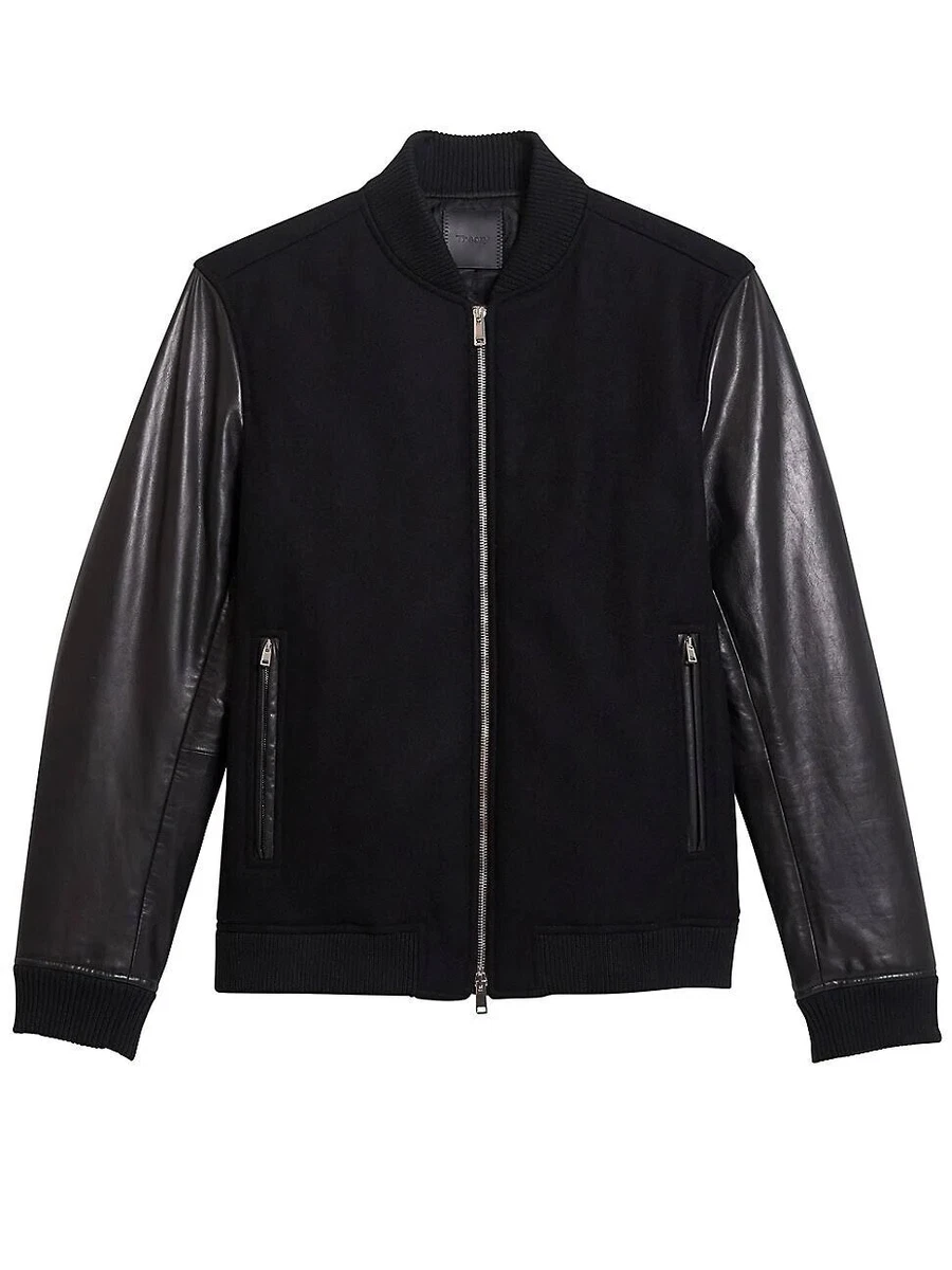 Neutrals Varsity Jacket Women Contrast Sleeve PU Leather Coats