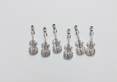 Fiddle Cello Violin charms lot of 6 silver pewter USA-made stand-up bass