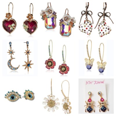 Betsey Johnson Earrings 9PCs Bundle Set - Rose Dangle, Heart Drop, Flower Cluste