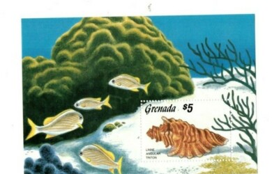 Greanda Sea Shell Grenada 1986 - Sea Shells Fish - Souvenir Stamp Sheet - Scott #1393 ...