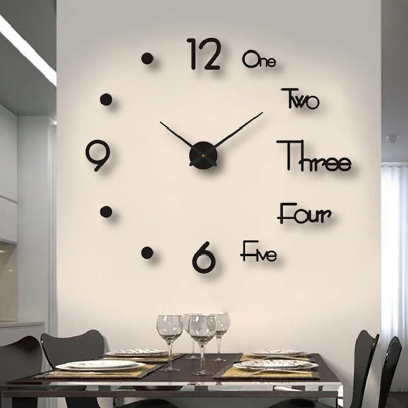 3D DIY Large Wall Clock Mirror Surface Modern Sticker Office Home Shop Art Decor - Image 2 of 4