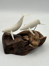 Vintage John Perry Humpback Whales Sculpture 1970’s MCM Burl Wood