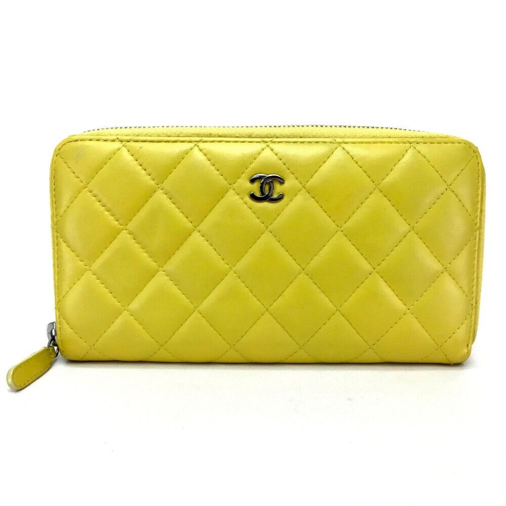 CHANEL Matelasse CC Zip Around Wallet (with Coin Compartment) Lambskin  Yellow