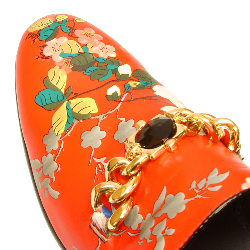 FIESSO Aurelio Garcia Exoctic Red Gold Flowers Slip On Shoes Size US 8 FI-7054 Red Leather Floral Print Fiesso by Aurelio Garcia  main image 3