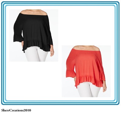 NWT Style & Co Plus Size Off-The-Shoulder Peasant Blouse Top Rayon 