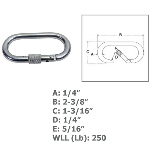 1/4" Stainless Steel Oval Locking Nut Quick Link Carabiner Spring Snap Hook 1 Pc - Picture 2 of 8