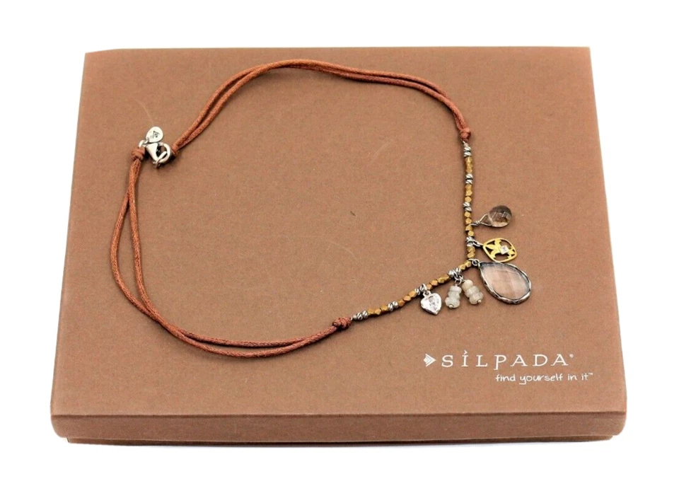 Collar SILPADA N2341 Gota de Lluvia 16" Plata Esterlina Latón Circonita cúbica Piedra Vidrio Dijes
