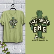 Adult Unisex T-Shirt, Last Chance Gas, Death Valley CA Green 100% Cotton S - XXL