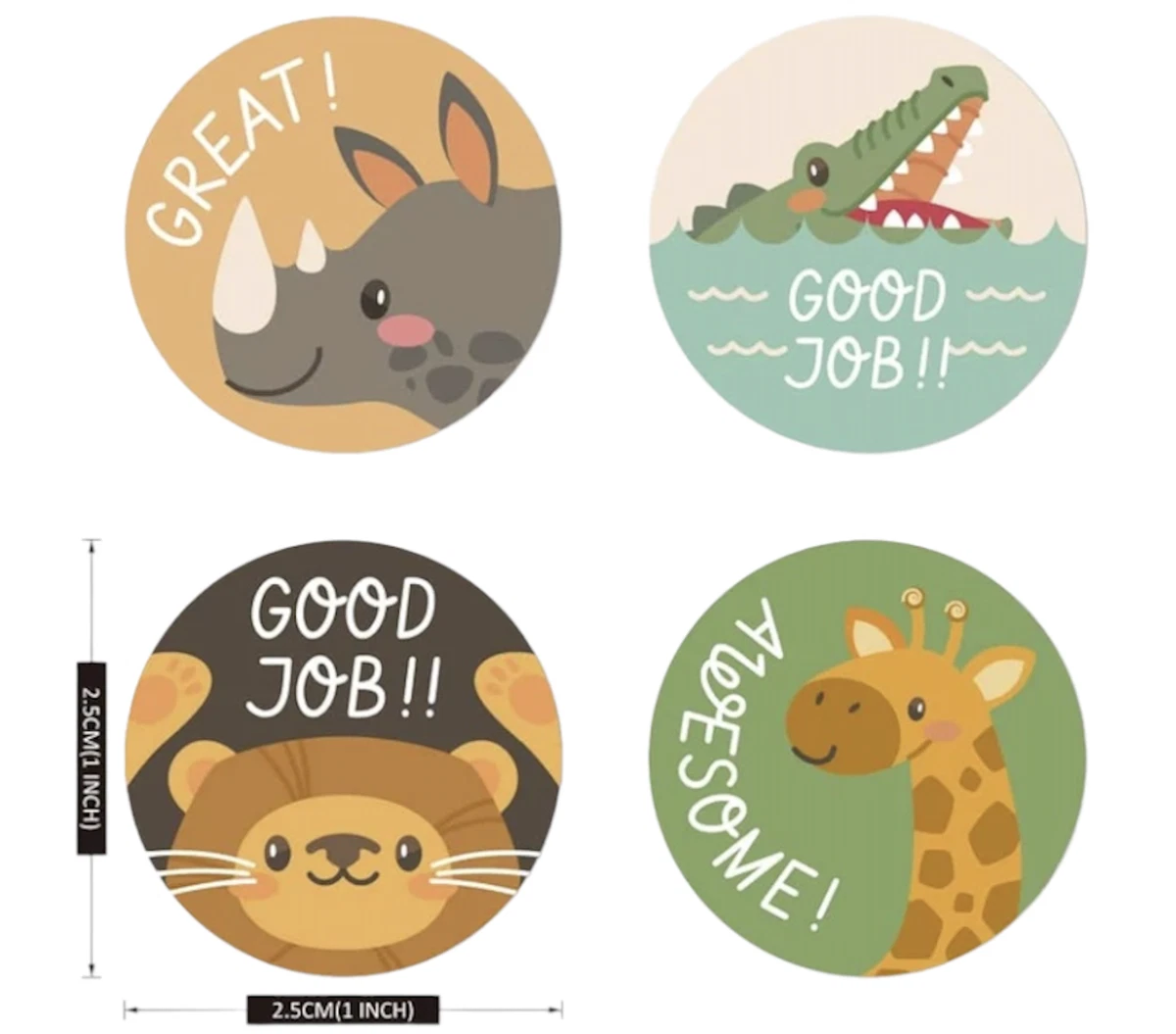 Positive Reward Merit Stickers  2.5cm 50/100 Kids Teacher Classroom Award Animal