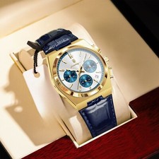 Mens Luxury Leather Chronograph Watch Date Quartz Wristwatch Waterproof Luminous