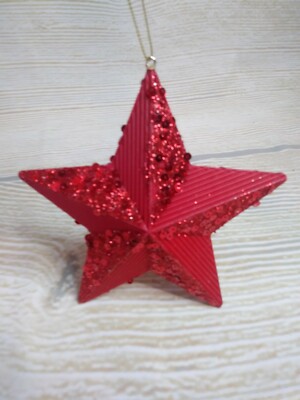 New! RED AMERICANA 5'' Glitter BARN STAR July 4 CHRISTMAS ORNAMENT Western Decor 