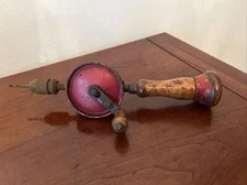 Vintage 11.5" Long Made In USA EGG BEATER HAND CRANK DRILL Wood Handle Works BB1