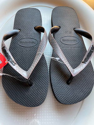 HAVAIANAS FLIP FLOP SANDAL WOMENS SIZE 9 BLACK/STEEL GRAY NEW