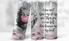 MARILYN MONROE BUBBLE GUM QUOTE 20 OZ STAINLESS STEEL TUMBLER CUP + LID STRAW