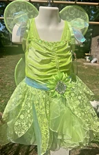 Disney Store Child Light Up Wings Tinker Bell Cos Play Small 4 Green Blue Tutu