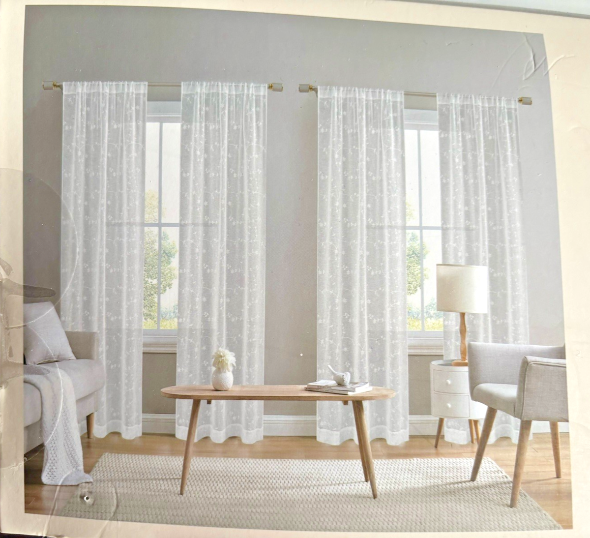 Laura Ashley Curtains 4 Panels 38 x 96 White Floral Lotus