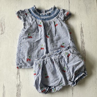 Mini Boden Baby Girls Striped Cherry Set Size 18-24 Months 100% Cotton