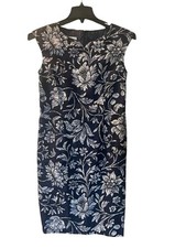 Talbots Women’s Floral Sheath Dress Blue Sleeveless Knee Length Size: 4