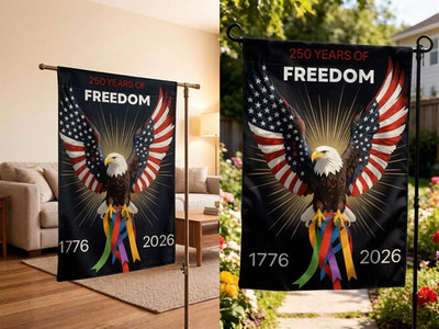 2 Pieces 250 Years of Freedom Patriotic Garden Flags, American Eagle Design, Lin