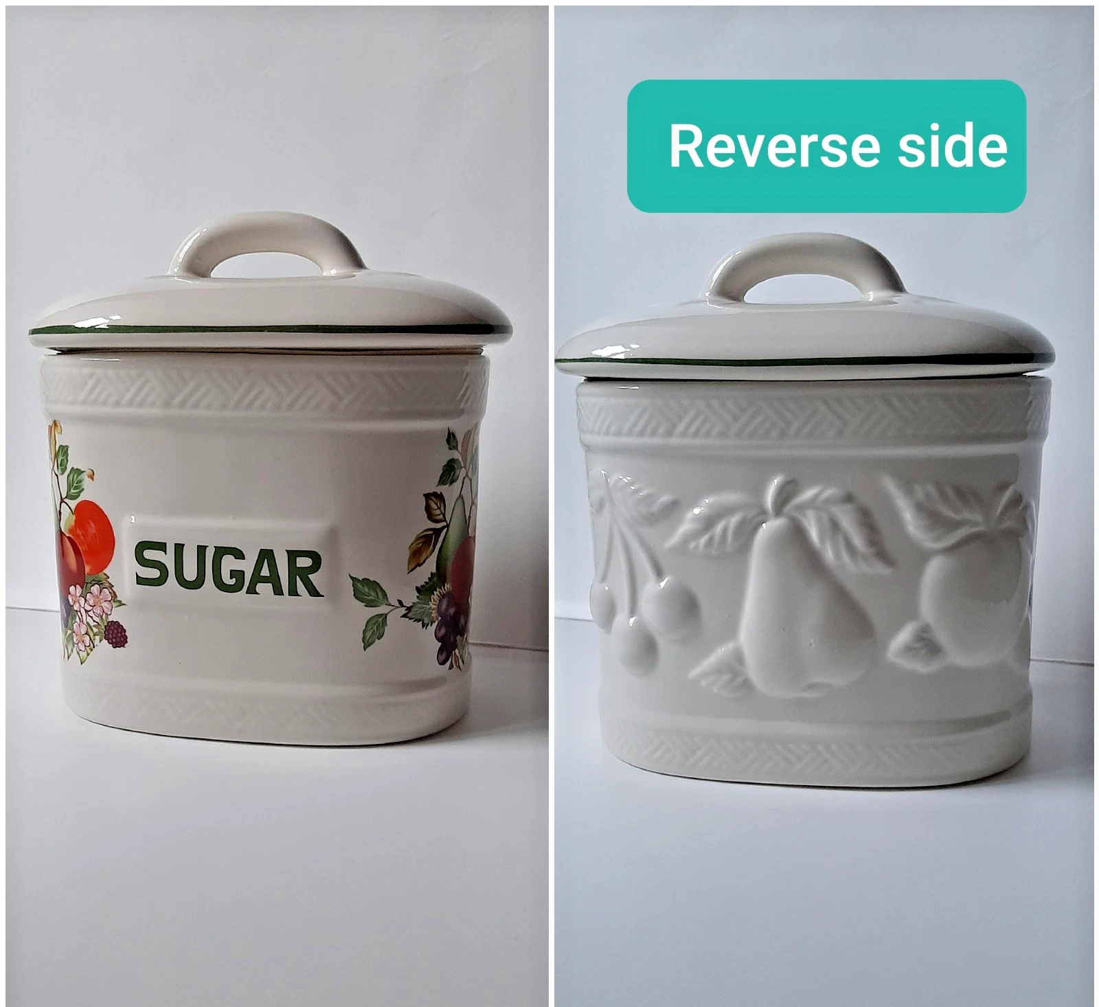 Empire Ware Ceramic Sugar Canister Plain Embossed Fruits Detail Vintage