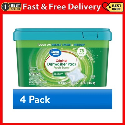 (4 Pack) Great Value Automatic Dishwasher Pacs, Fresh Scent, 78 Count