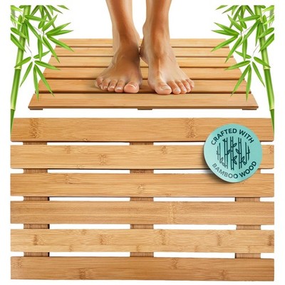Outdoor Bamboo Bath Mat 19.5x12.5'', Non-Slip Bamboo Shower Mat for Indoor/Out...
