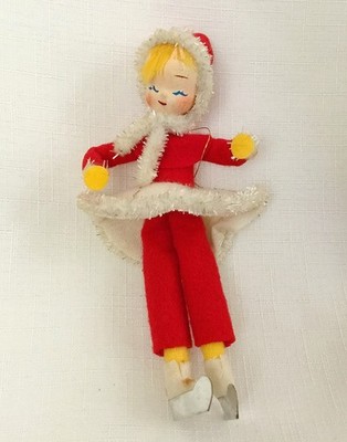 Vintage Mid Century Christmas Pixie Ice Skater Ornament