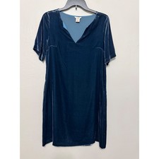 Sundance Blue Velvet Short Sleeve V-Neck Shift Dress with Pockets XS