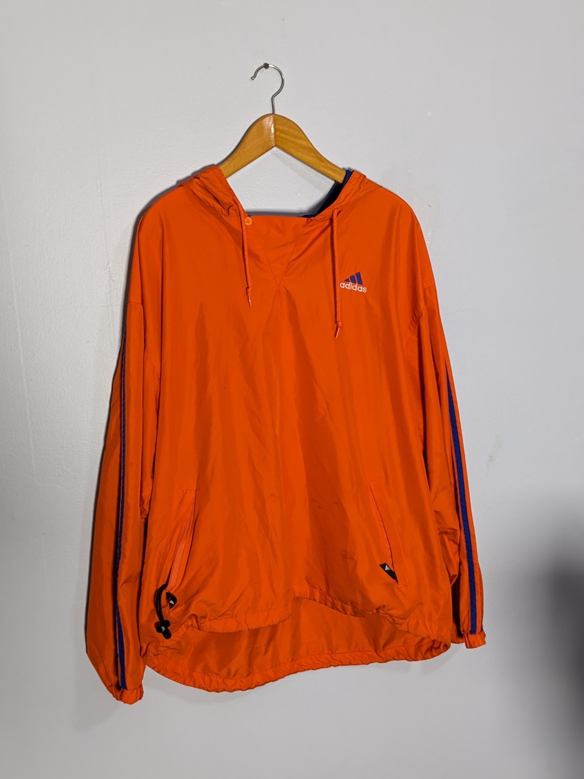 VTG 90s Adidas Orange Windbreaker Jacket Mens Large Y2K Button-Up Three Stripe Pullover