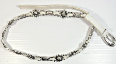 White Leather Metallic Accent Belt RISANTRY Women main image 3