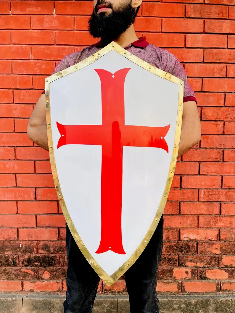 Templar Crusader Heater Shield Medieval Knight Red Cross Warrior Shield-image