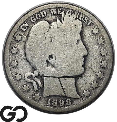 1898-O Barber Half Dollar, Cut-Throat Details Scratches, Tough Date