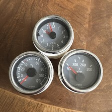 Vintage Oem Vdo Technik Clock Temperature Oil Pressure Gauge Three Set Lot