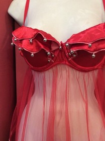 Rare Victoria Secret Sexy Little Things Red Satin Mesh Bell Babydoll Size 34C