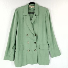 Free People Linen Blend Blazer Size Small Green Double Breasted Jacket