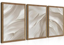Wood Framed Beige Abstract Wall Art Set of 3, Large Modern Abstract Texture W...