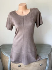 Paper Crane Anthropologie Mini Dress Micro Faux Suede Brown Size M Short Sleeve